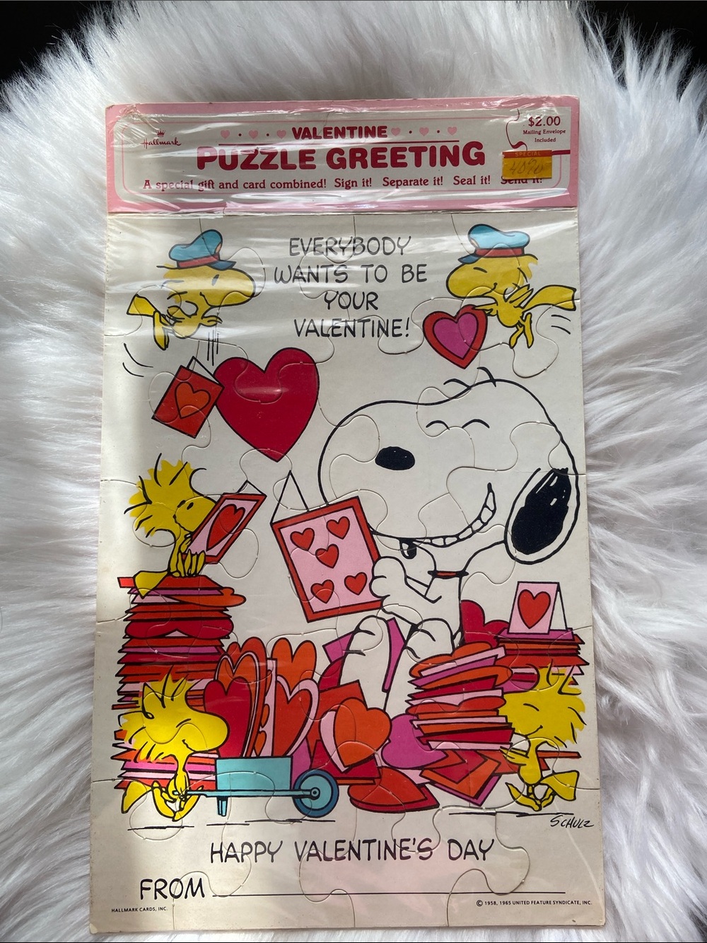 Vintage 1965 Hallmark Snoopy Peanuts Valentine Puzzle Greeting Card
